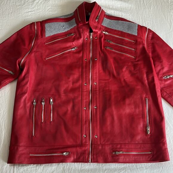 Unisex 2XL Red Leather Jacket with removable sleeves Michael Jackson Thriller - Picture 8 of 16
